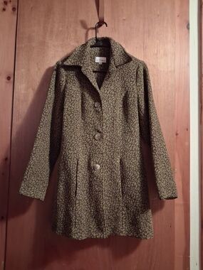 3 Sisters Olive Green Patterned Pea Coat